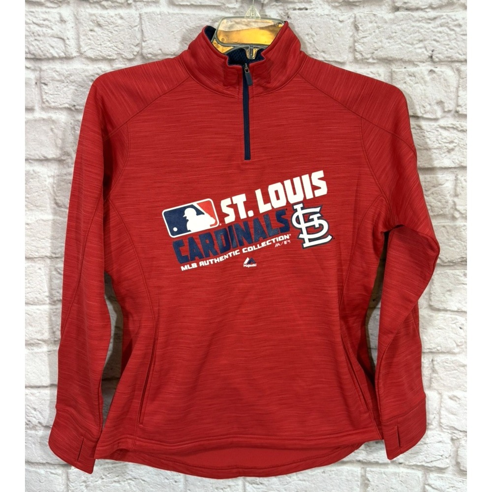 Majestic MLB Authentic St Louis Cardinals Womens L 1/4 Zip Fleece Sweatshirt NWT